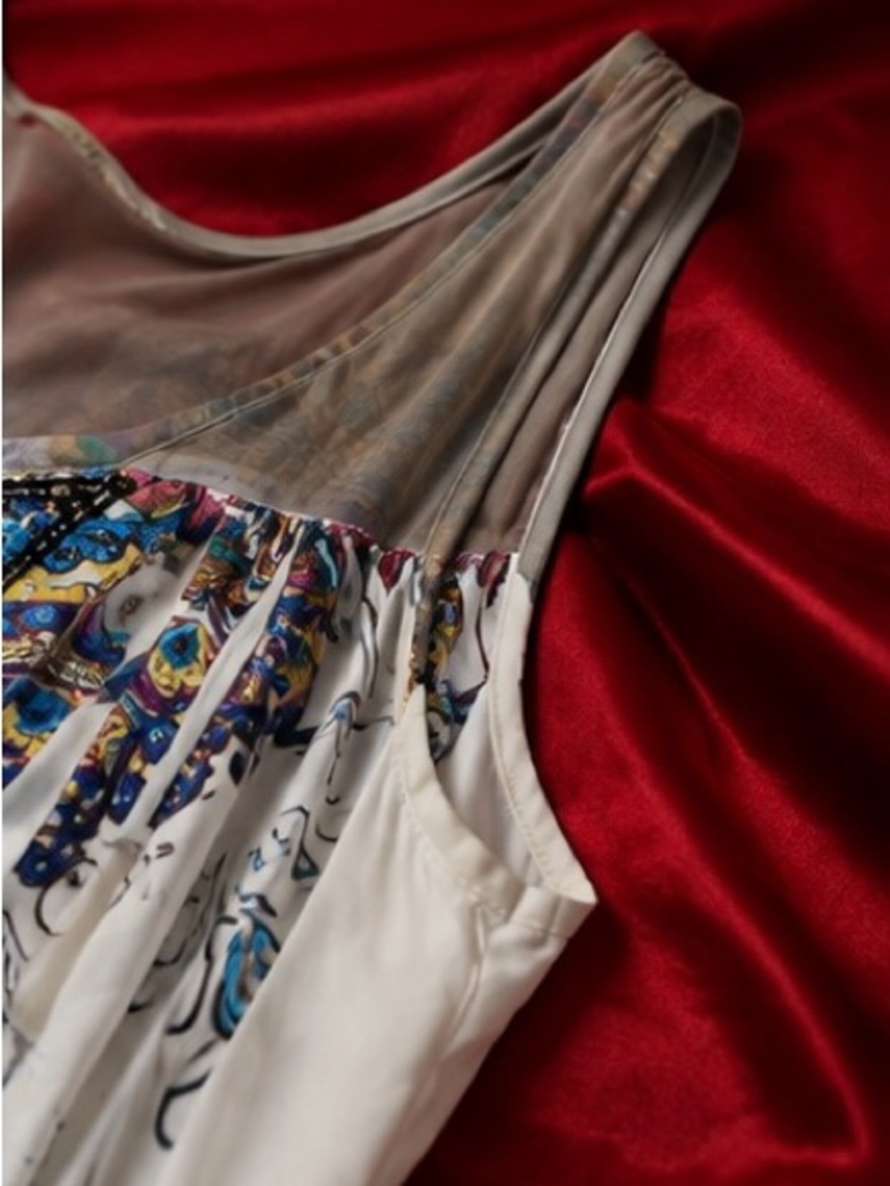 ONE WORLD White Paisley Fringe Tank with Blue and Multicolor Accents - Picture 5 of 6